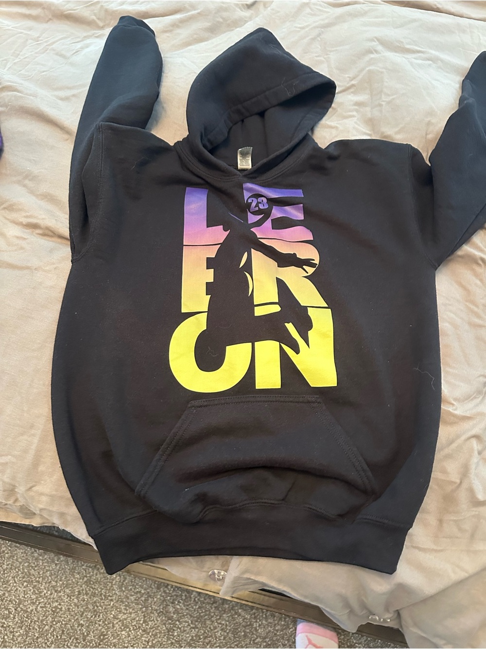 Gildan Black Hoodie with Purple-to-Yellow Gradient 'LEBRON' Graphic